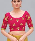 Rani pink embroidered silk blend readymade blouse