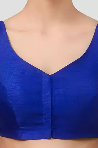 Royal blue v neck plain silk spaghetti padded readymade saree blouse