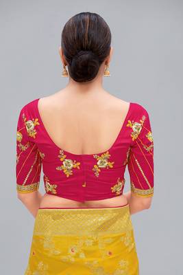 Rani pink embroidered silk blend readymade blouse 2