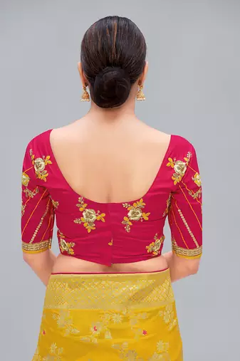Rani pink embroidered silk blend readymade blouse