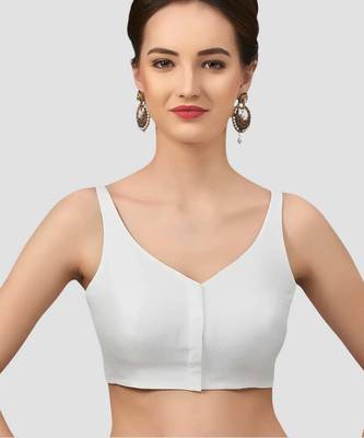 White v neck plain silk spaghetti padded readymade saree blouse 1