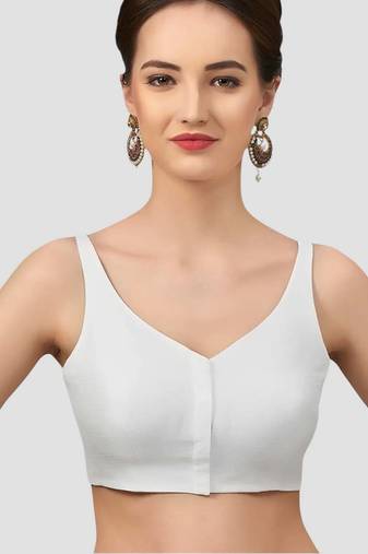 White v neck plain silk spaghetti padded readymade saree blouse