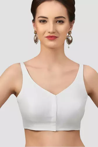 White v neck plain silk spaghetti padded readymade saree blouse
