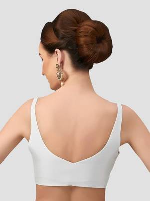 White v neck plain silk spaghetti padded readymade saree blouse 2