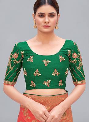 Dark green embroidered silk blend readymade blouse 1