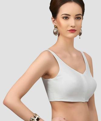 White v neck plain silk spaghetti padded readymade saree blouse 3
