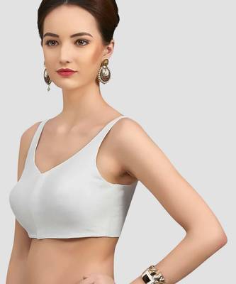 White v neck plain silk spaghetti padded readymade saree blouse 4