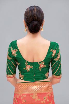 Dark green embroidered silk blend readymade blouse 2