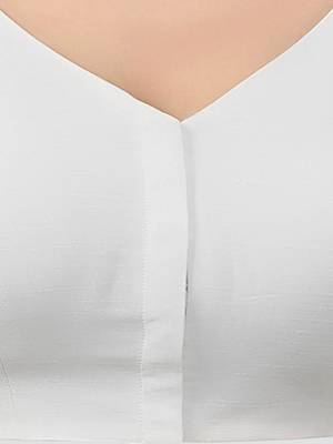 White v neck plain silk spaghetti padded readymade saree blouse 5