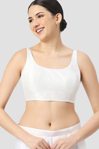 White plain silk spaghetti padded readymade saree blouse