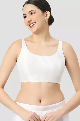 White plain silk spaghetti padded readymade saree blouse