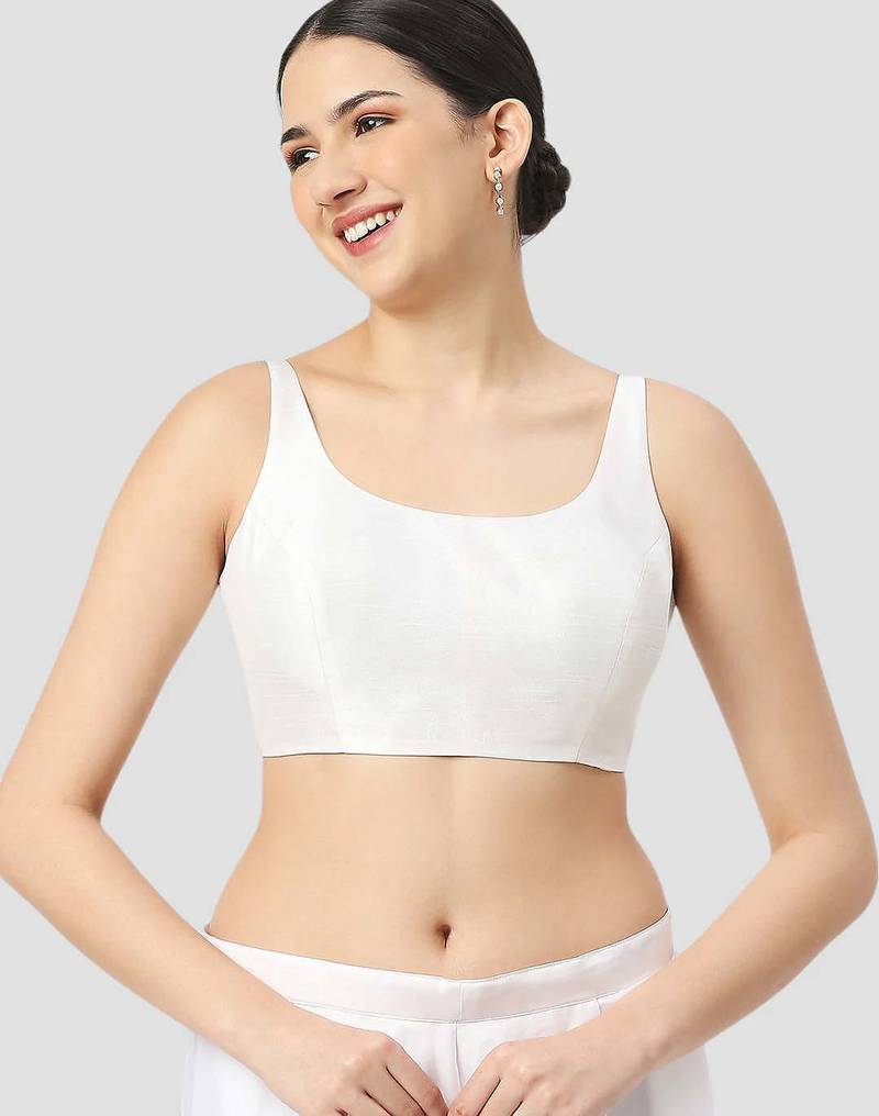 White plain silk spaghetti padded readymade saree blouse