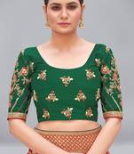 Dark green embroidered silk blend readymade blouse