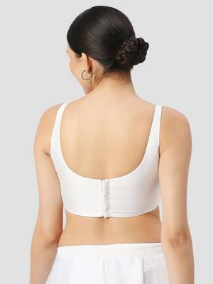 White plain silk spaghetti padded readymade saree blouse 2