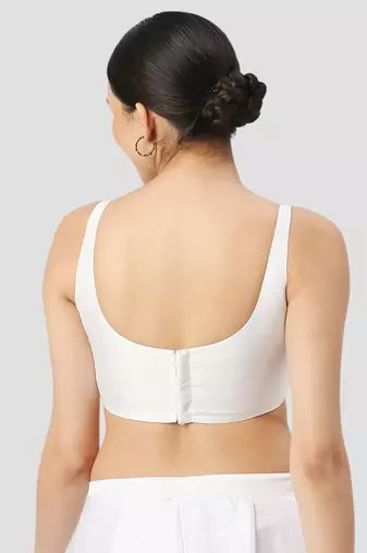 White plain silk spaghetti padded readymade saree blouse