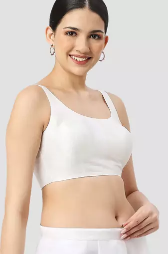 White plain silk spaghetti padded readymade saree blouse