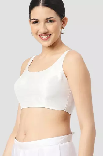 White plain silk spaghetti padded readymade saree blouse