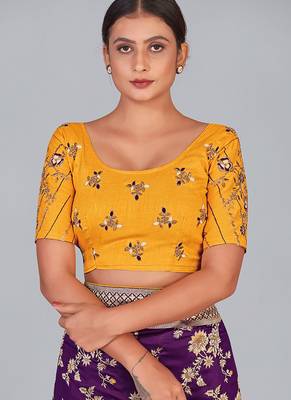 Yellow embroidered silk blend readymade blouse 1