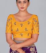 Yellow embroidered silk blend readymade blouse