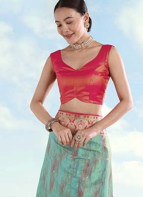 Rani pink faux banarasi tissue silk woven readymade blouse 1