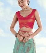 Rani pink faux banarasi tissue silk woven readymade blouse