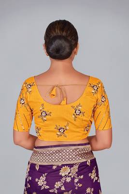 Yellow embroidered silk blend readymade blouse 2