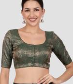 Bottle green brocade padded readymade saree blouse