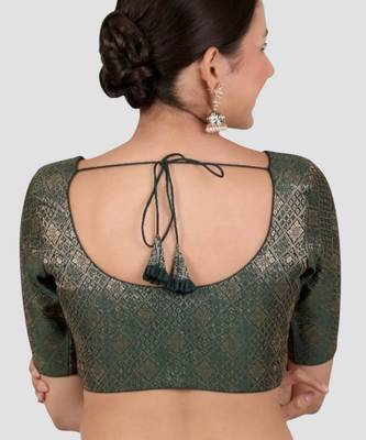 Bottle green brocade padded readymade saree blouse 2