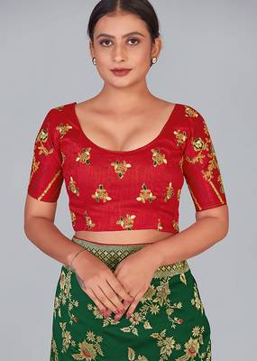Red embroidered silk blend readymade blouse 1