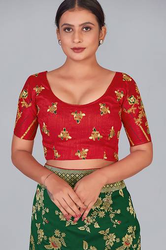 Red embroidered silk blend readymade blouse