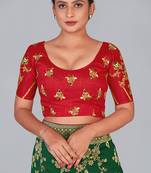 Red embroidered silk blend readymade blouse
