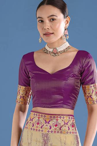 Purple faux banarasi tissue silk woven readymade blouse