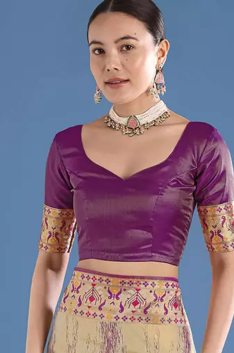 Purple faux banarasi tissue silk woven readymade blouse