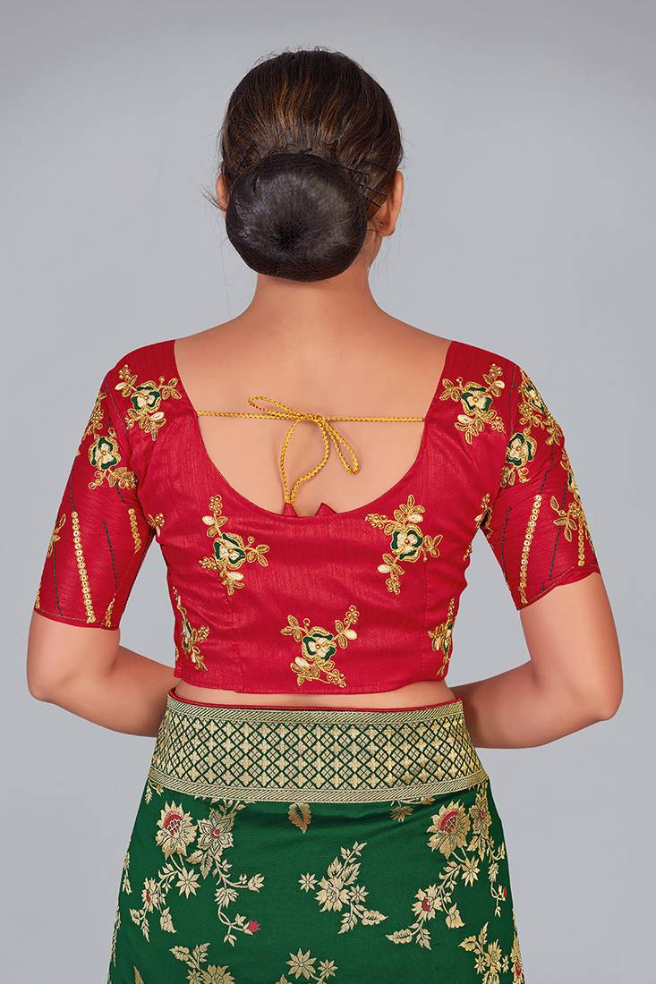 Red embroidered silk blend readymade blouse