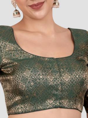 Bottle green brocade padded readymade saree blouse 5