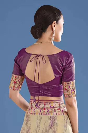 Purple faux banarasi tissue silk woven readymade blouse