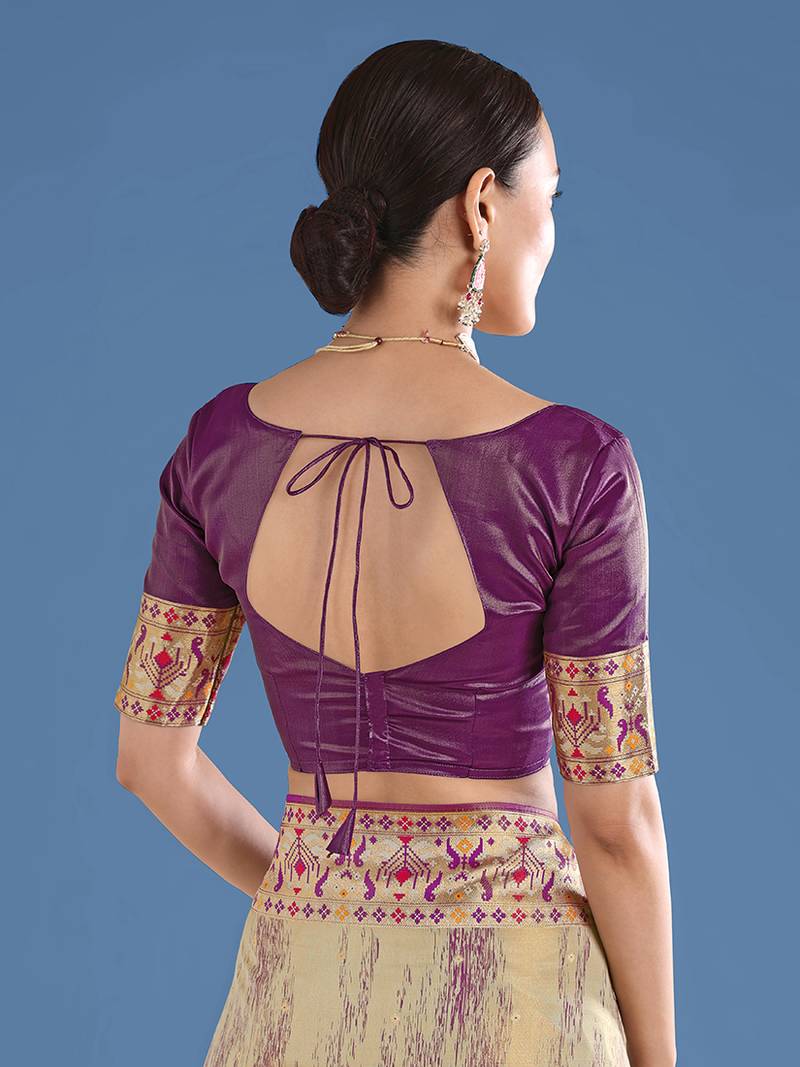 Purple faux banarasi tissue silk woven readymade blouse