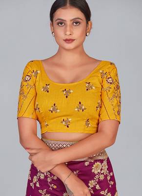 Yellow embroidered silk blend readymade blouse 1