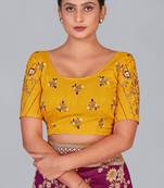 Yellow embroidered silk blend readymade blouse