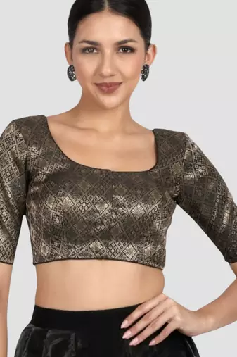 Black brocade padded readymade saree blouse