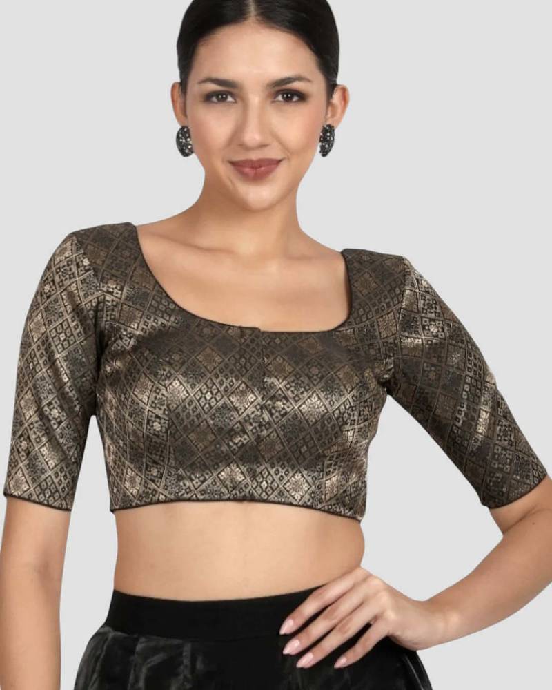 Black brocade padded readymade saree blouse