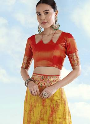 Orange faux banarasi tissue silk woven readymade blouse 1