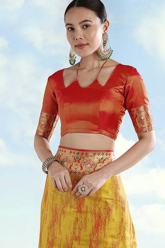 Orange faux banarasi tissue silk woven readymade blouse