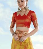 Orange faux banarasi tissue silk woven readymade blouse