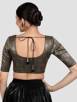 Black brocade padded readymade saree blouse 2