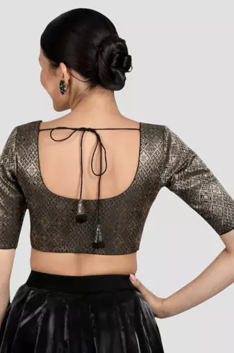 Black brocade padded readymade saree blouse
