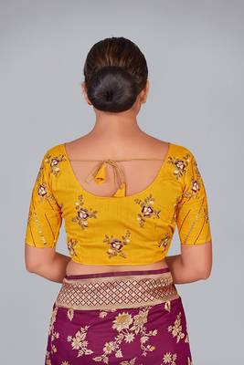 Yellow embroidered silk blend readymade blouse 2