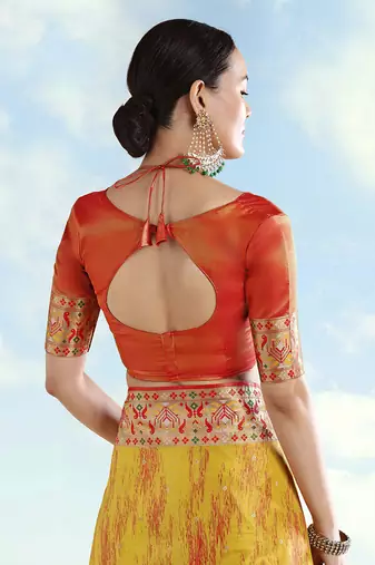 Orange faux banarasi tissue silk woven readymade blouse