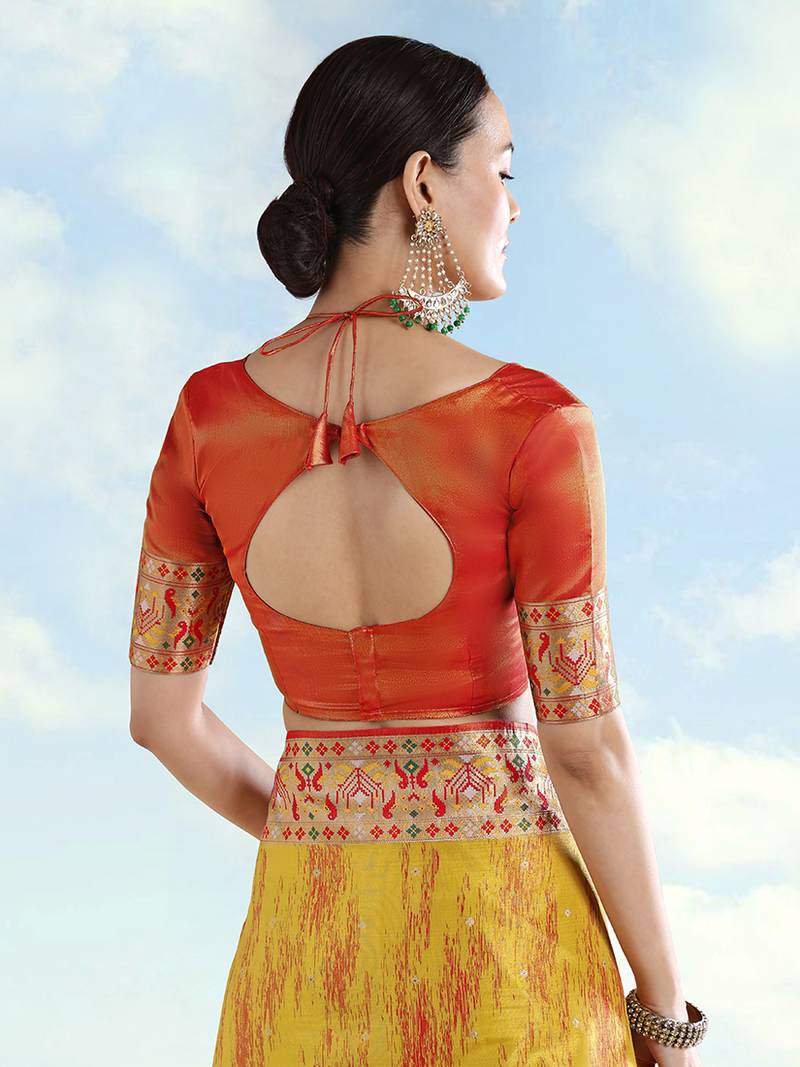 Orange faux banarasi tissue silk woven readymade blouse