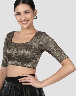 Black brocade padded readymade saree blouse 3